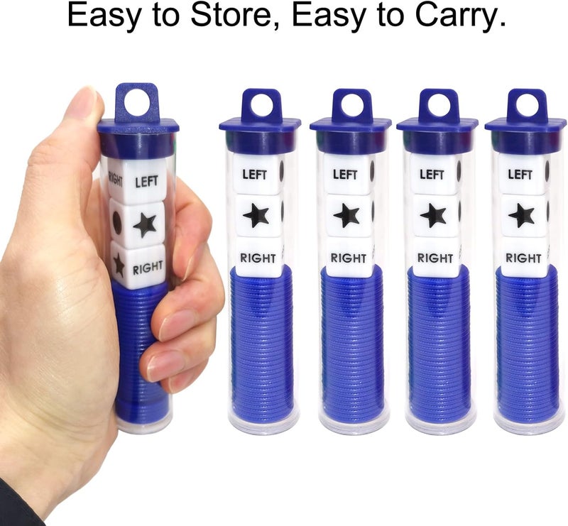 Ahoper Right Left Center Dice Game Prime Set Bundle with 3 Dices + 30 Chips. Round Tube Storage is Very Convenient for Travel. Easy to Store, Carry Around. (Blue 5 Pack) - Image 2